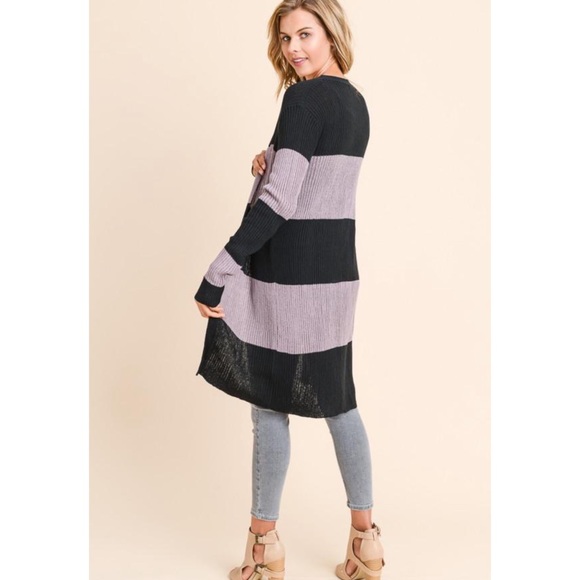 Purple Black Striped Cardigan Sweater - Picture 4 of 4